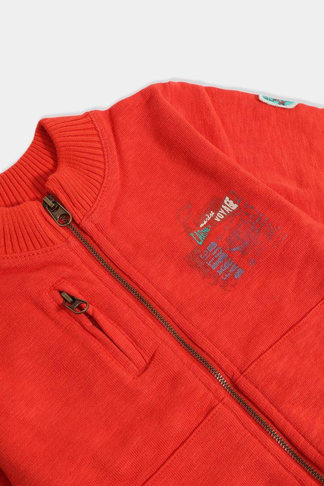 Orange Red Varsity Knitted Jacket-SinglePrice