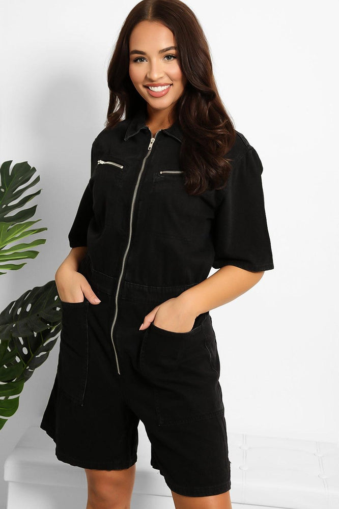 Bleached Denim Zipped Front Playsuit-SinglePrice