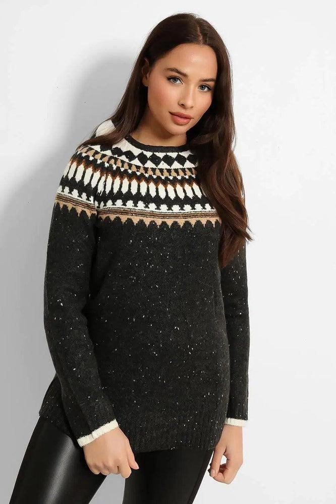 Fairisle Pattern Longline Pullover-SinglePrice