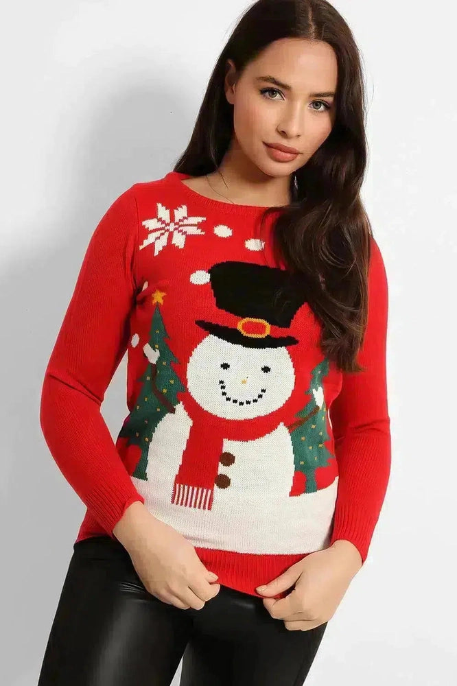 Red White Snowman Christmas Pullover-SinglePrice