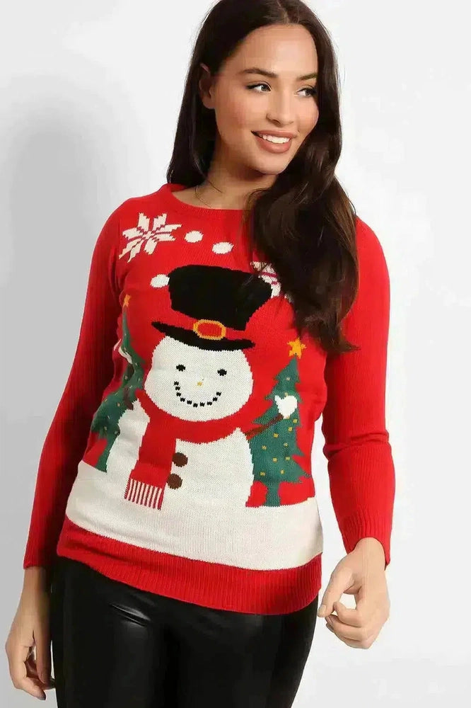 Red White Snowman Christmas Pullover-SinglePrice