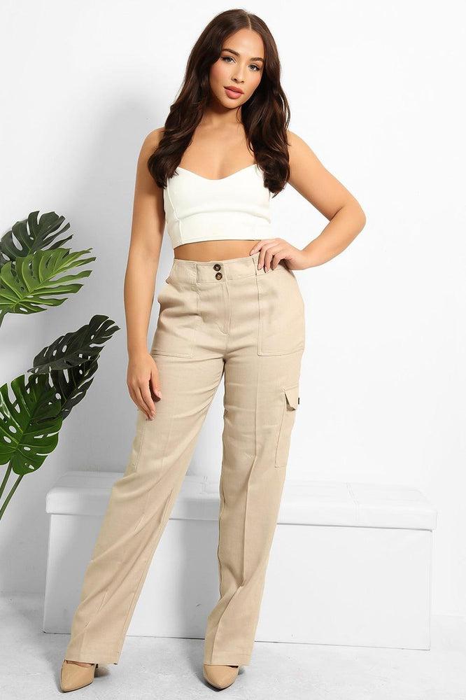 Thick Linen Blend Smart Trousers-SinglePrice