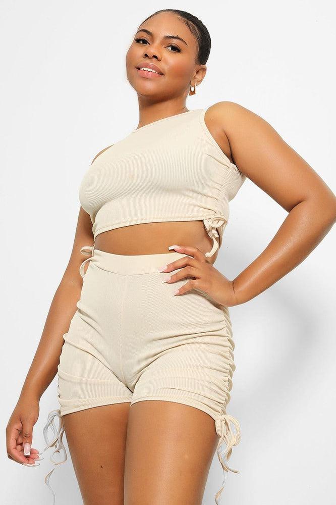 Drawstring Sides Crop Top And Shorts Set-SinglePrice