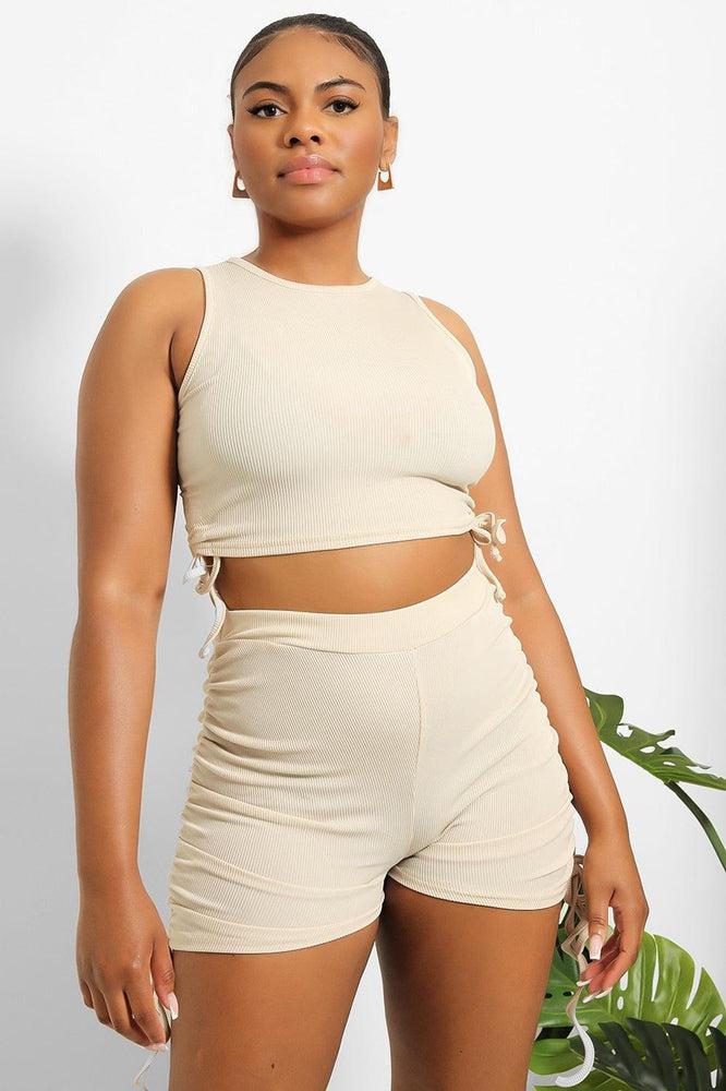 Drawstring Sides Crop Top And Shorts Set-SinglePrice