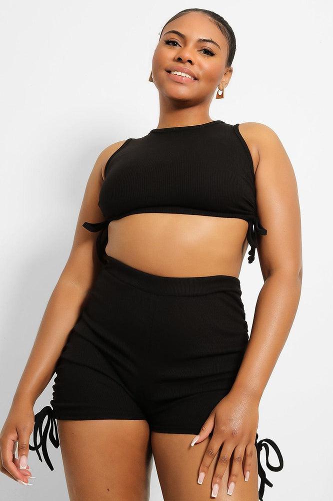 Drawstring Sides Crop Top And Shorts Set-SinglePrice