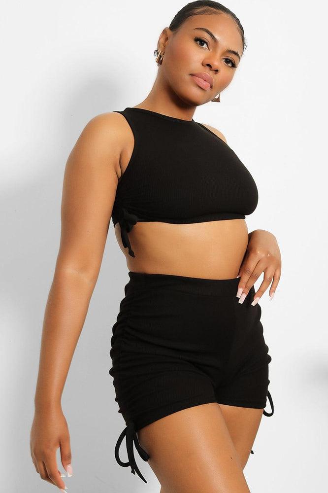 Drawstring Sides Crop Top And Shorts Set-SinglePrice