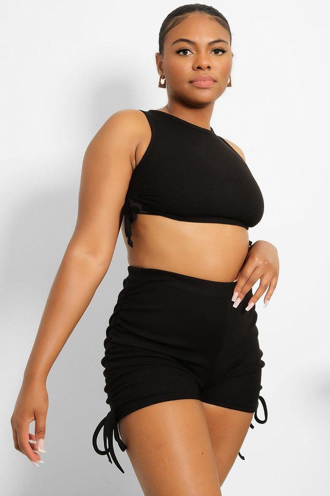 Drawstring Sides Crop Top And Shorts Set-SinglePrice