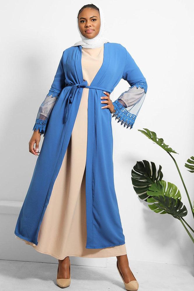 Lace Sleeve Detail Belted Modest Kaftan-SinglePrice