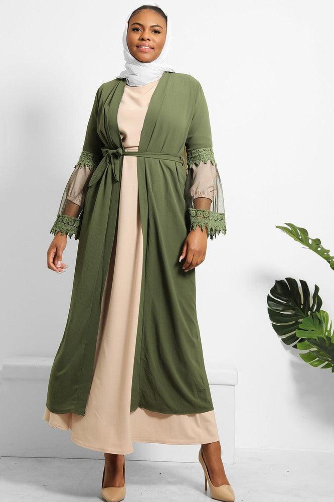 Lace Sleeve Detail Belted Modest Kaftan-SinglePrice