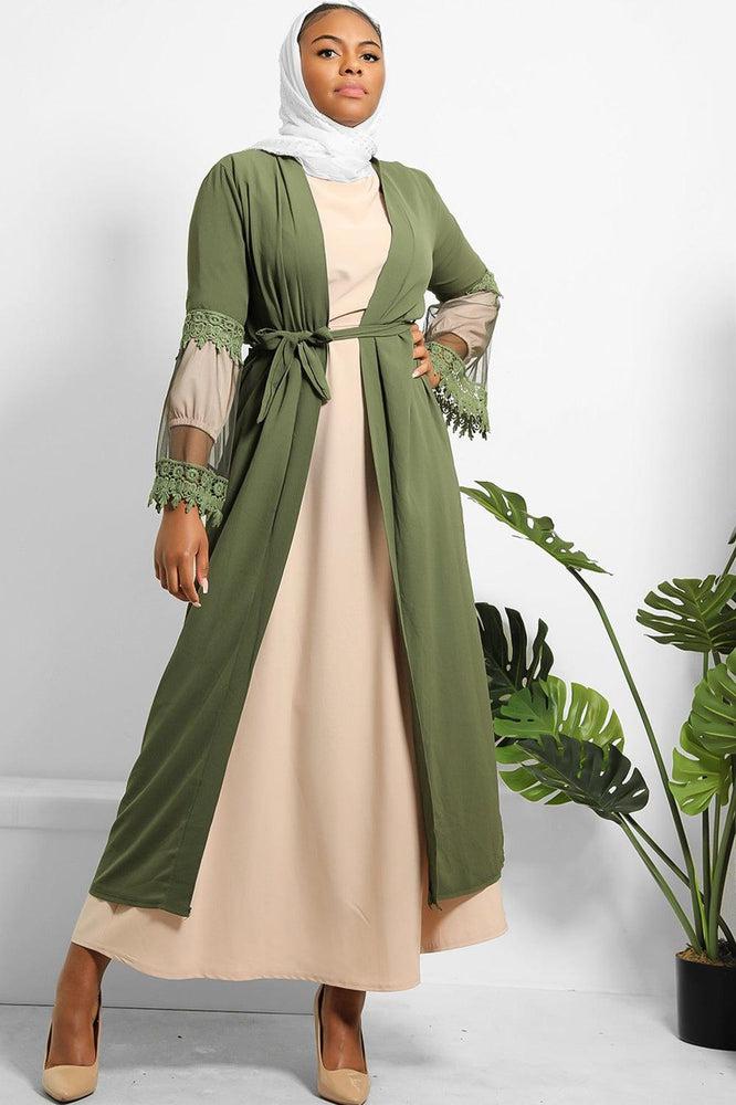 Lace Sleeve Detail Belted Modest Kaftan-SinglePrice