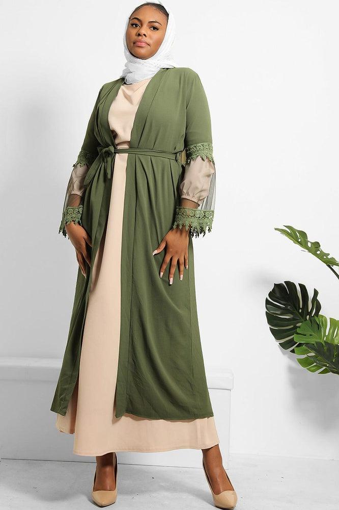 Lace Sleeve Detail Belted Modest Kaftan-SinglePrice