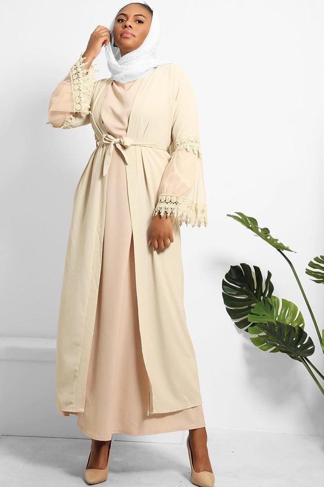 Lace Sleeve Detail Belted Modest Kaftan-SinglePrice