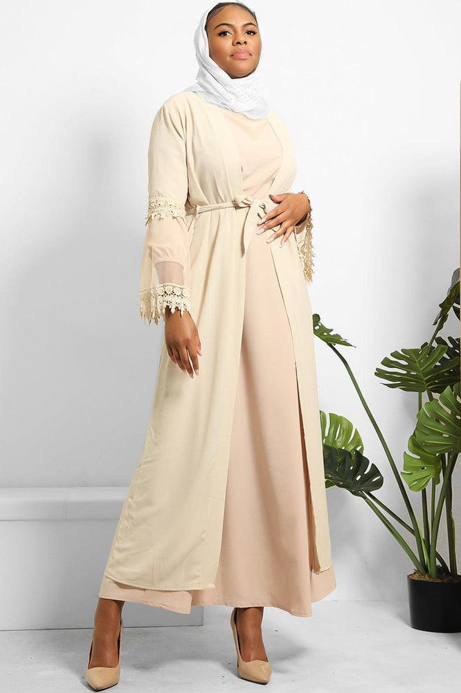 Lace Sleeve Detail Belted Modest Kaftan-SinglePrice