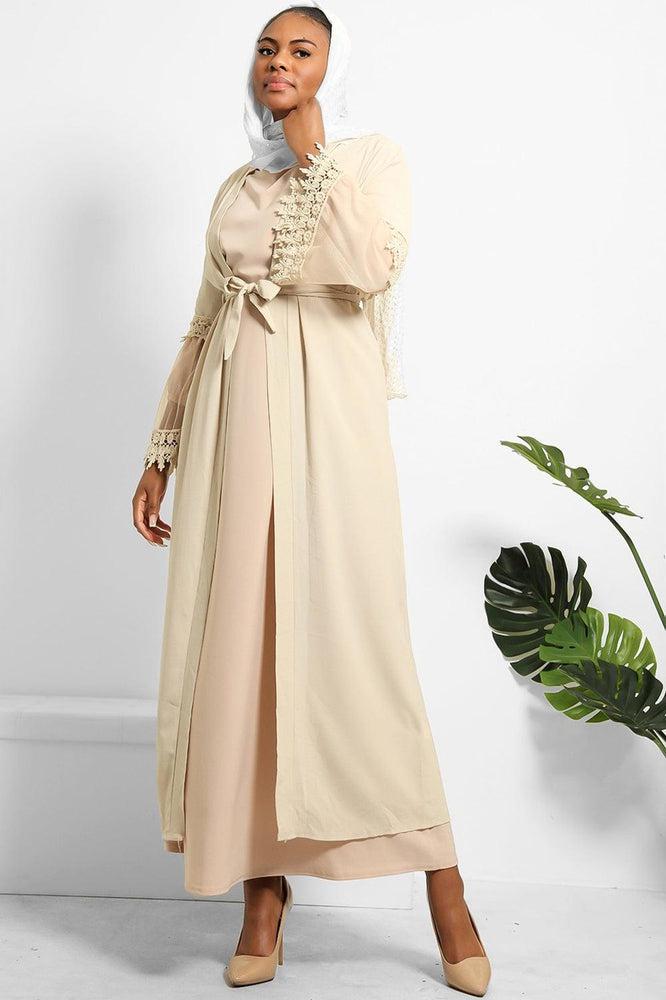 Lace Sleeve Detail Belted Modest Kaftan-SinglePrice