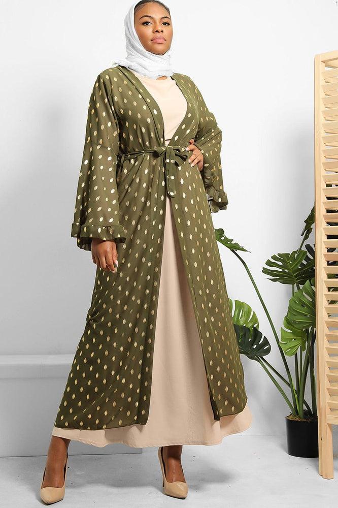 Gold Bokeh Print Chiffon Wide Sleeves Modest Kaftan-SinglePrice