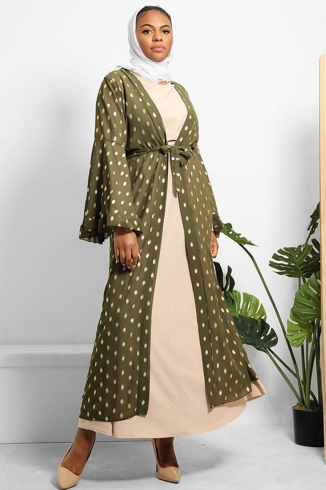 Gold Bokeh Print Chiffon Wide Sleeves Modest Kaftan-SinglePrice