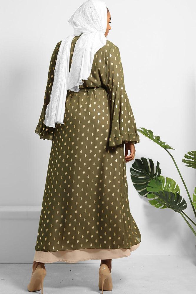 Gold Bokeh Print Chiffon Wide Sleeves Modest Kaftan-SinglePrice