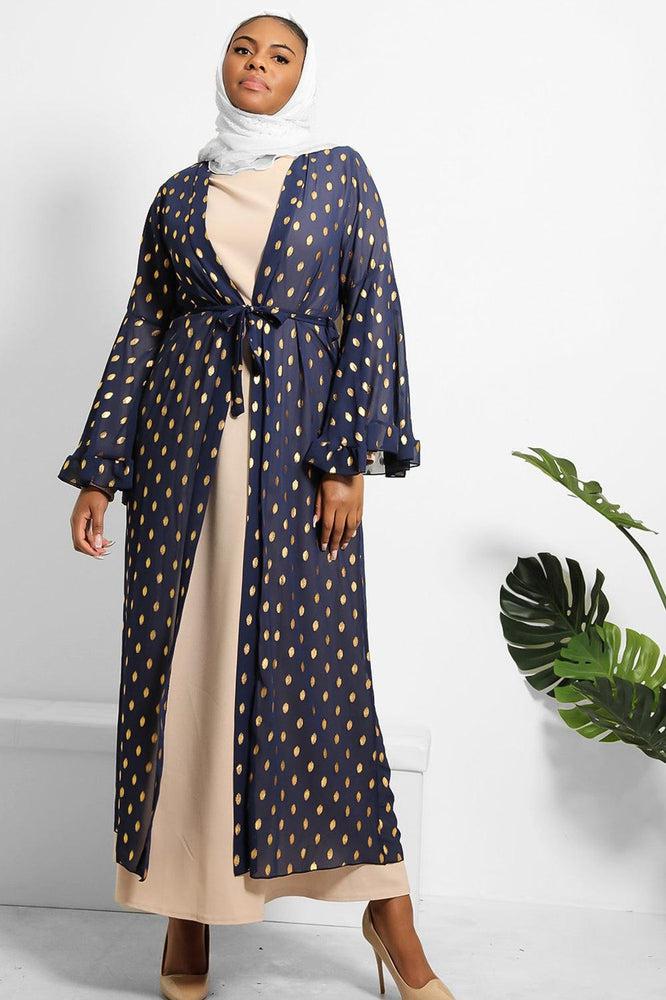 Gold Bokeh Print Chiffon Wide Sleeves Modest Kaftan-SinglePrice