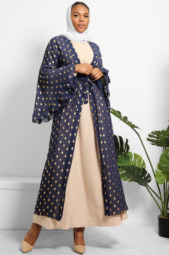 Gold Bokeh Print Chiffon Wide Sleeves Modest Kaftan-SinglePrice