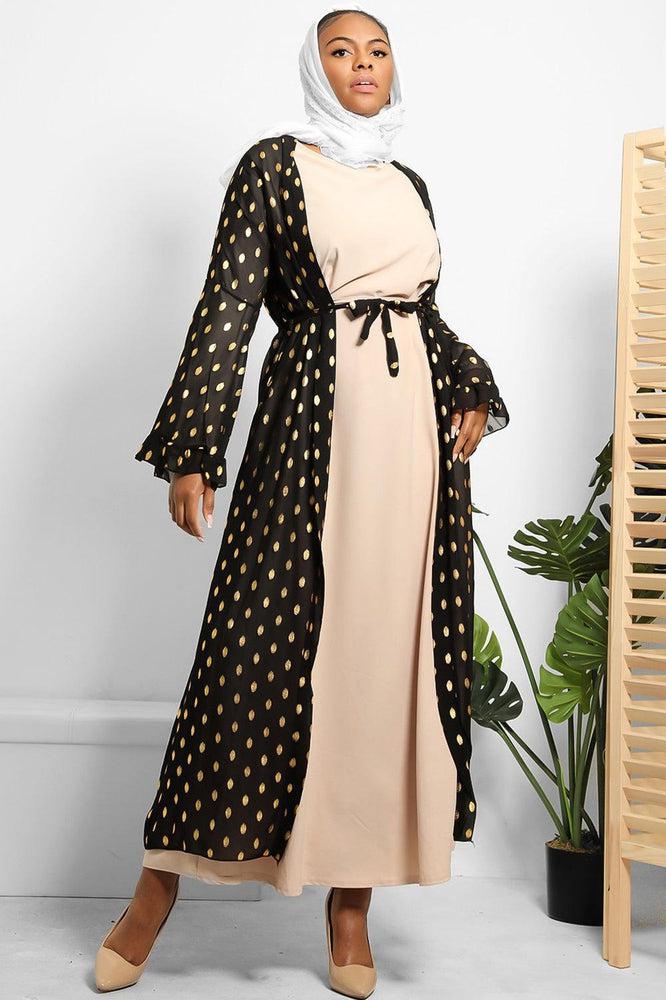 Gold Bokeh Print Chiffon Wide Sleeves Modest Kaftan-SinglePrice