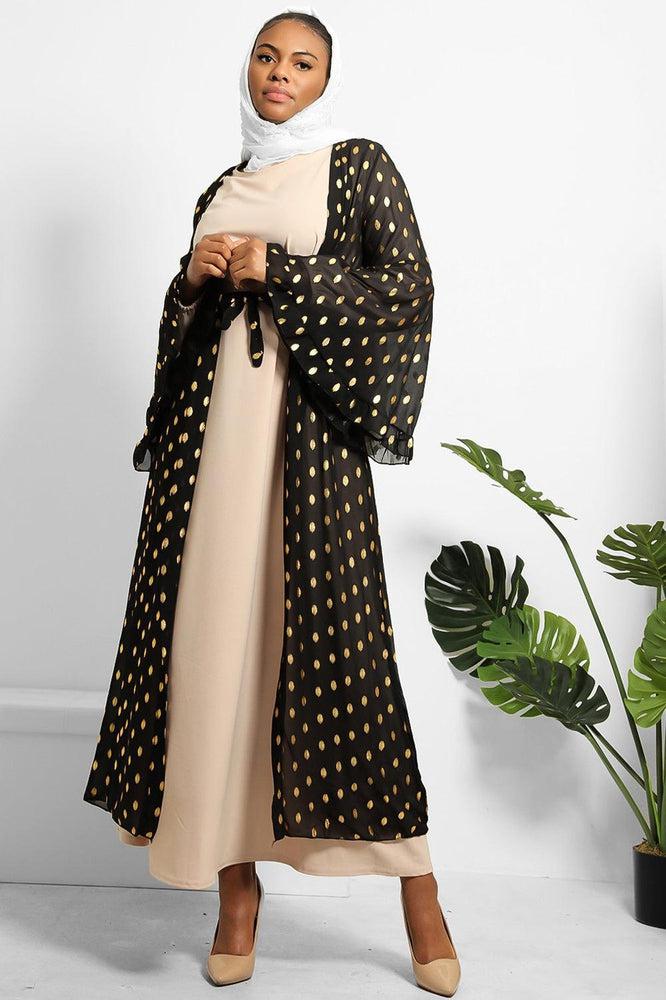 Gold Bokeh Print Chiffon Wide Sleeves Modest Kaftan-SinglePrice