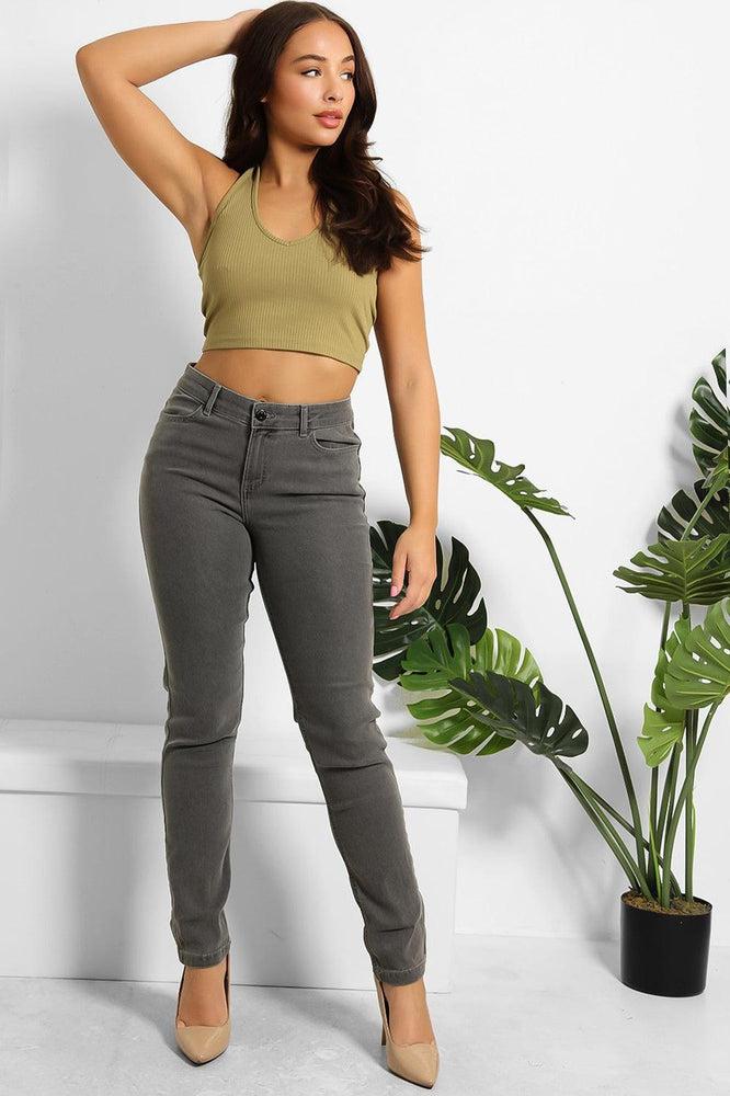 Cotton Blend Classic Mid Rise Straight Leg Jeans-SinglePrice