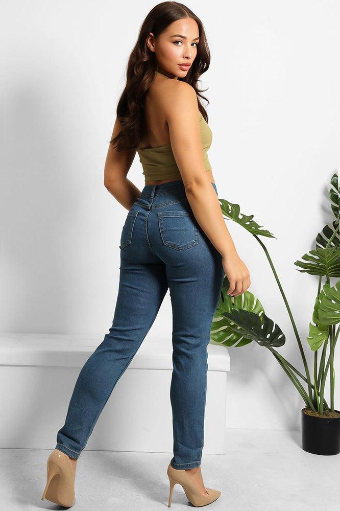 Cotton Blend Classic Mid Rise Straight Leg Jeans-SinglePrice