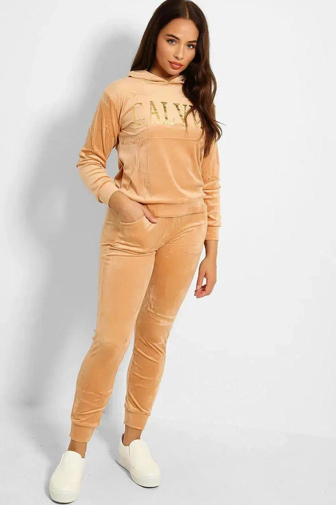 Gold Foil Logo Crushed Velour Tracksuit-SinglePrice