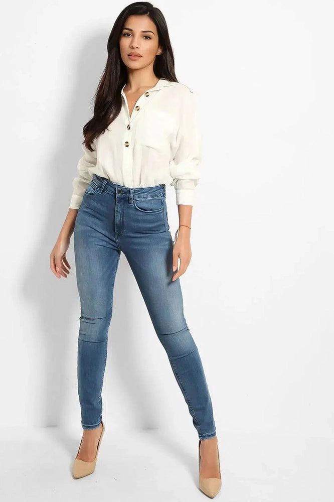 Blue Soft Denim High Waist Skinny Jeans-SinglePrice