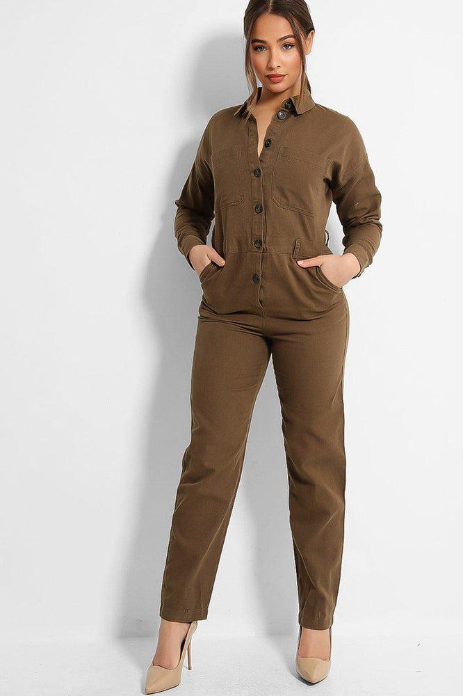 Khaki Denim Boiler Jumpsuit-SinglePrice