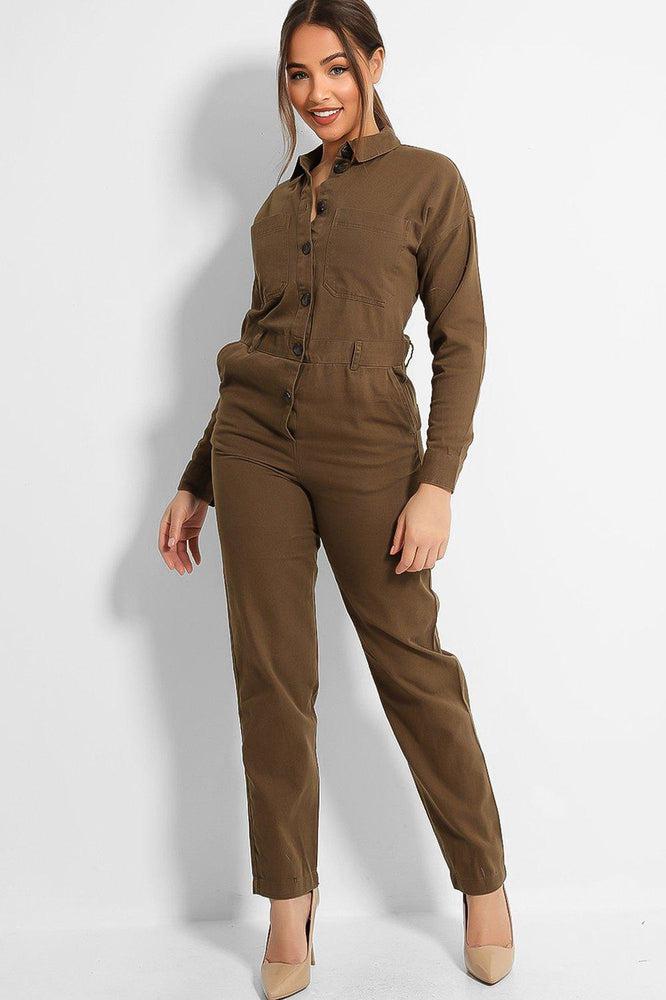 Khaki Denim Boiler Jumpsuit-SinglePrice