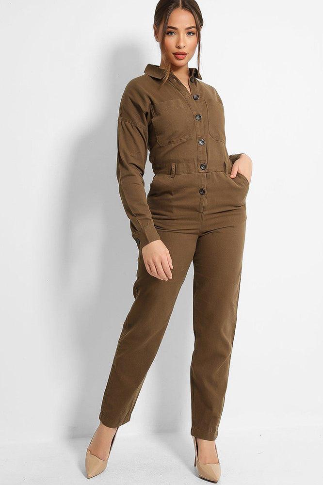 Khaki Denim Boiler Jumpsuit-SinglePrice