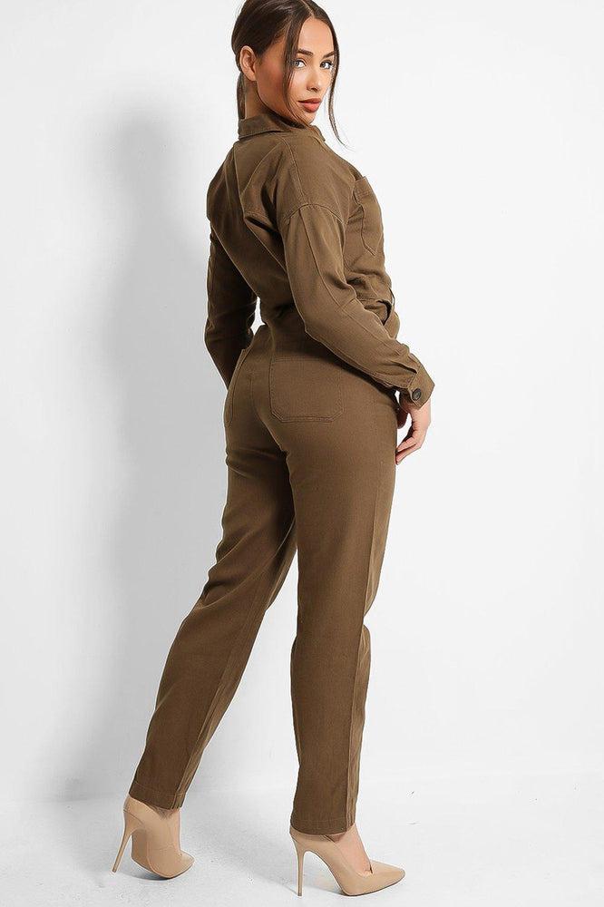 Khaki Denim Boiler Jumpsuit-SinglePrice