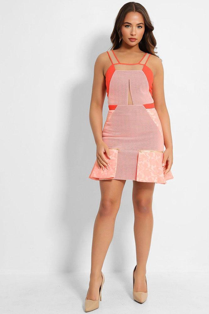 Coral Pink Net Zip Hem Dress-SinglePrice