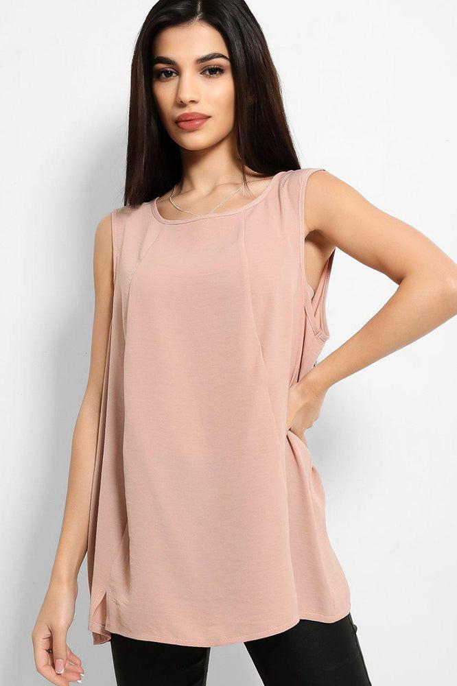 Peach Lightweight Crushed Crepe Sleeveless Top-SinglePrice