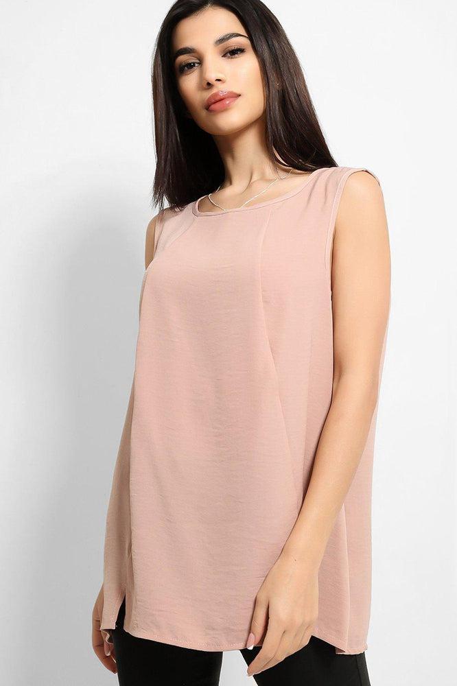 Peach Lightweight Crushed Crepe Sleeveless Top-SinglePrice