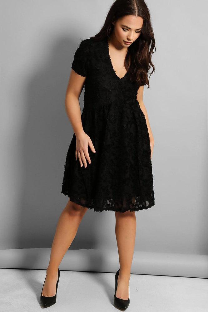 Eyelash Pattern V-Neck Dress-SinglePrice