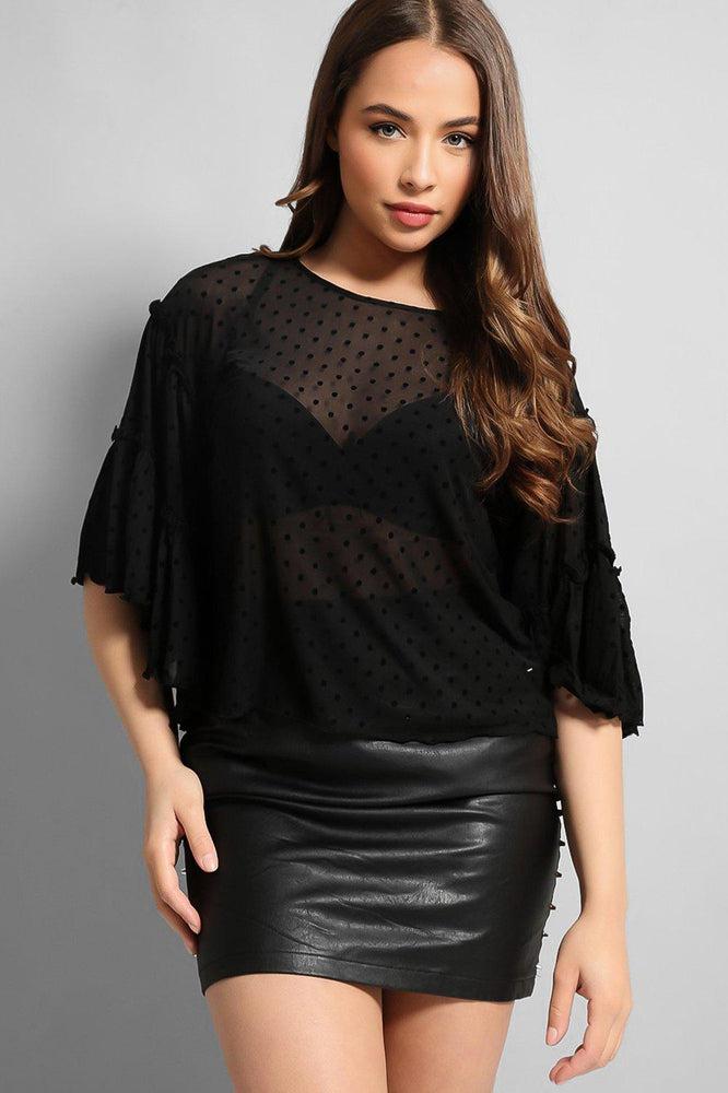 Black Dobby Mesh Blouse-SinglePrice