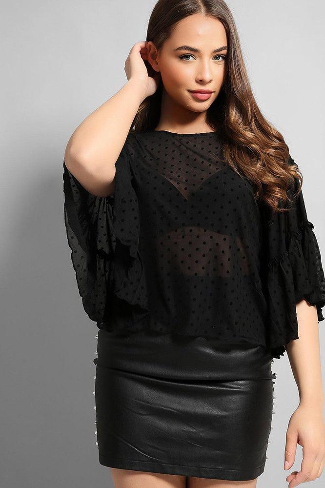 Black Dobby Mesh Blouse-SinglePrice