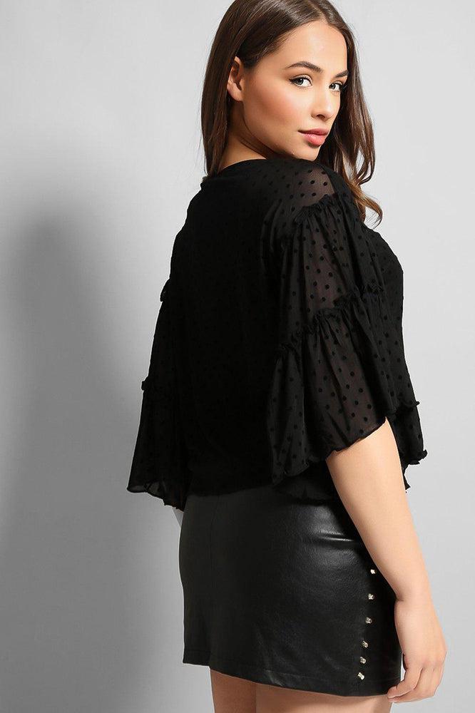 Black Dobby Mesh Blouse-SinglePrice