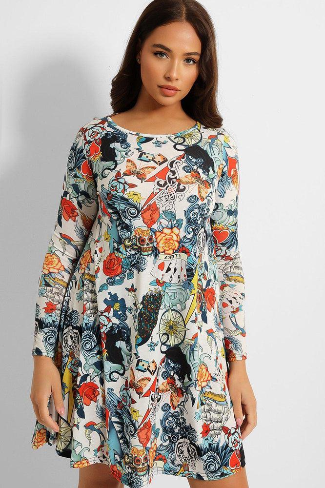 Multicolour Print Swing Dress-SinglePrice