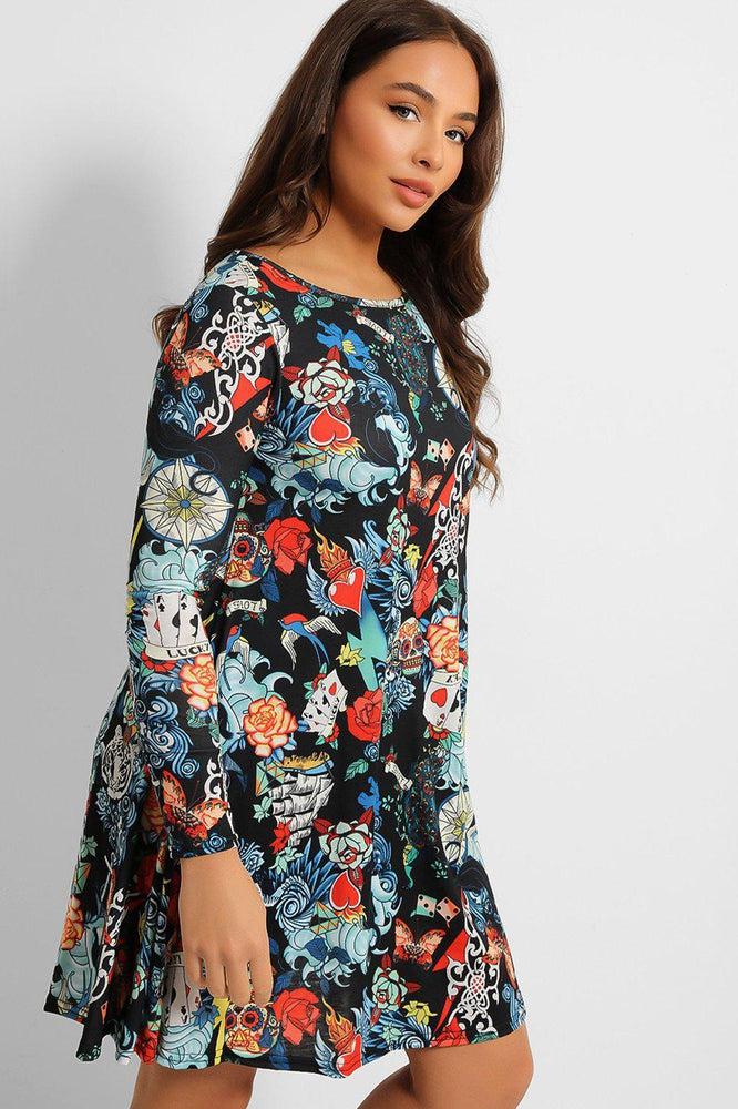 Multicolour Print Swing Dress-SinglePrice