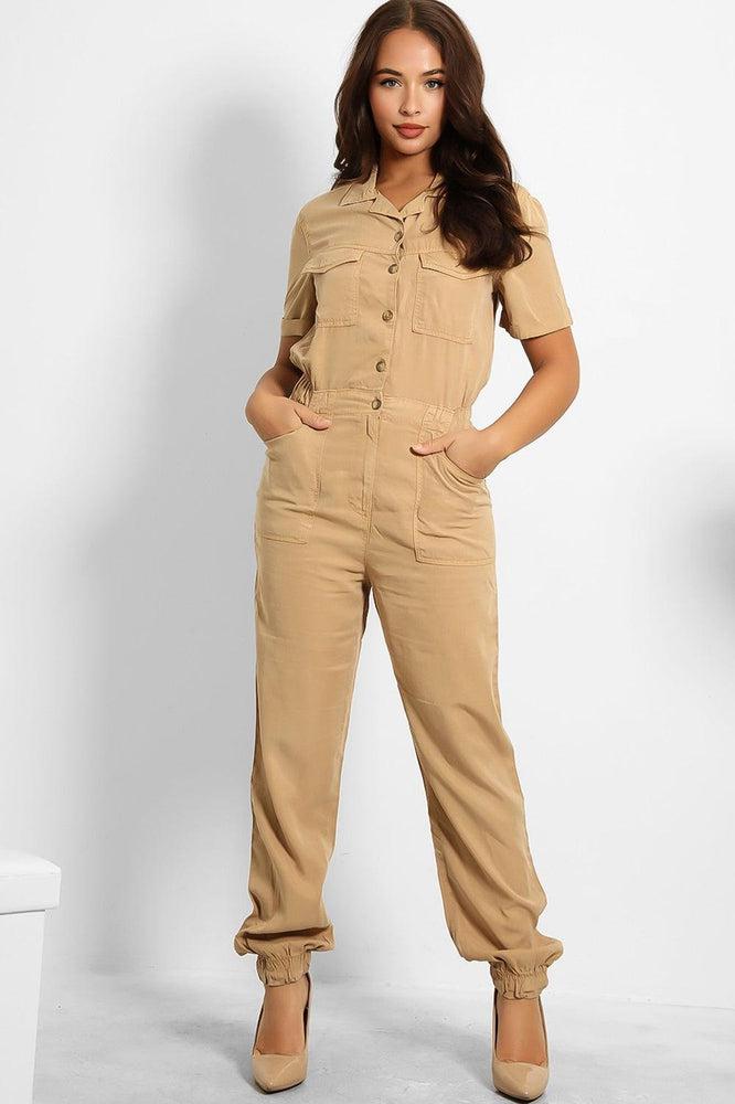 Buttoned Front Thin Denim Boiler Jumpsuit-SinglePrice