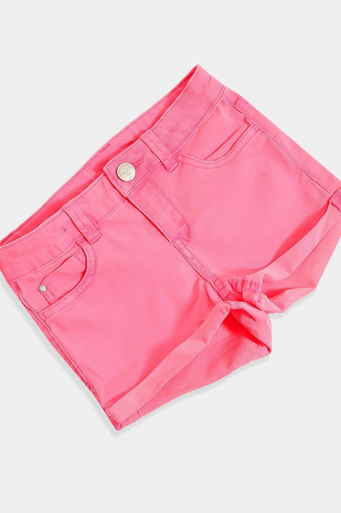 Rose Pink Highlighter Kids Denim Shorts - SinglePrice