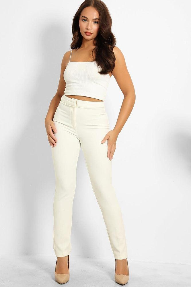 Cream Front Pin Smart Trousers-SinglePrice