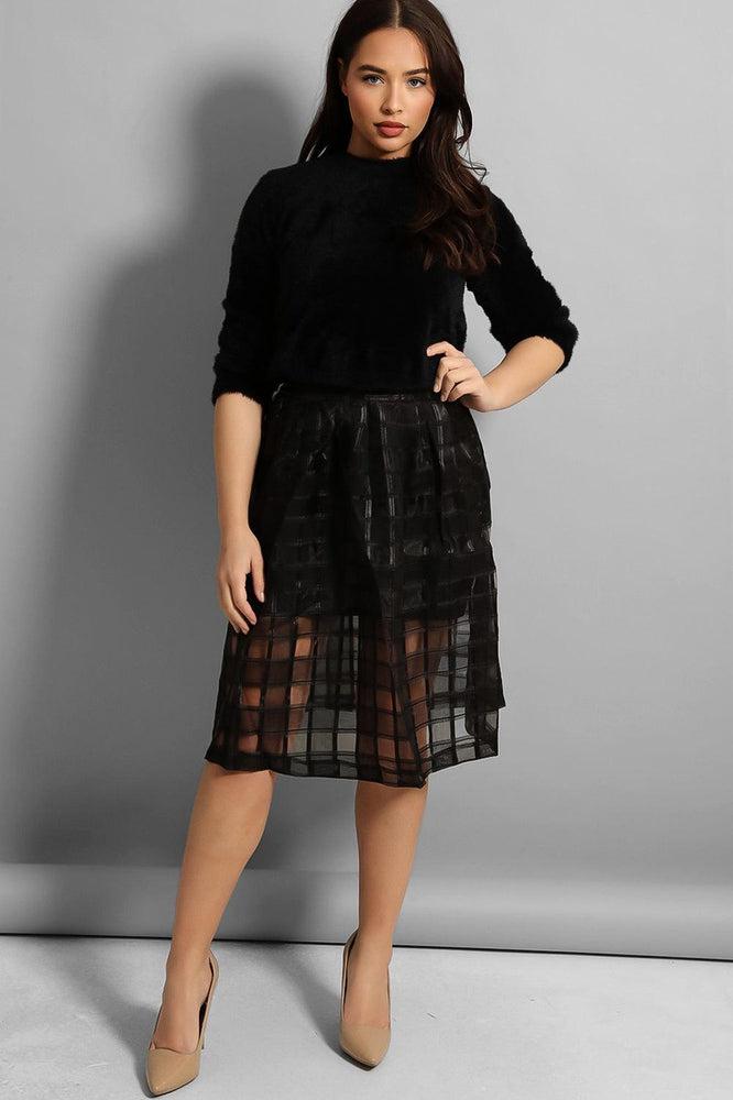 Black Cage Net Midi Skirt-SinglePrice