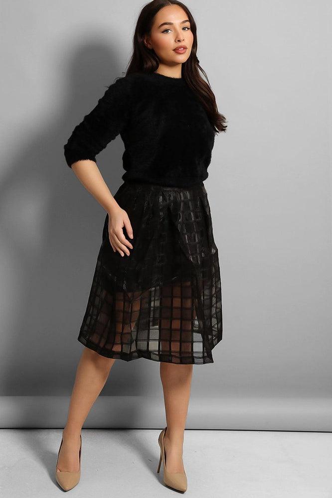 Black Cage Net Midi Skirt-SinglePrice