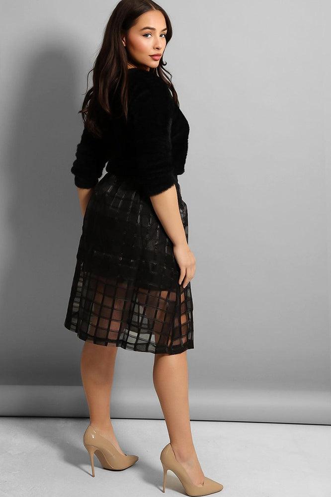 Black Cage Net Midi Skirt-SinglePrice