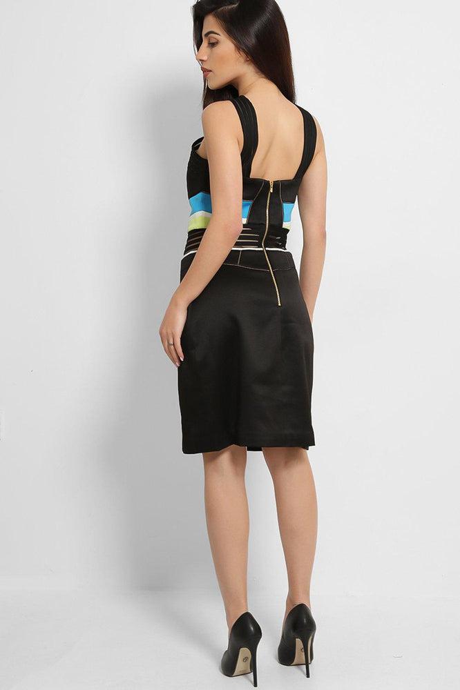 Black Crossover Halterneck Structured Mini Dress-SinglePrice