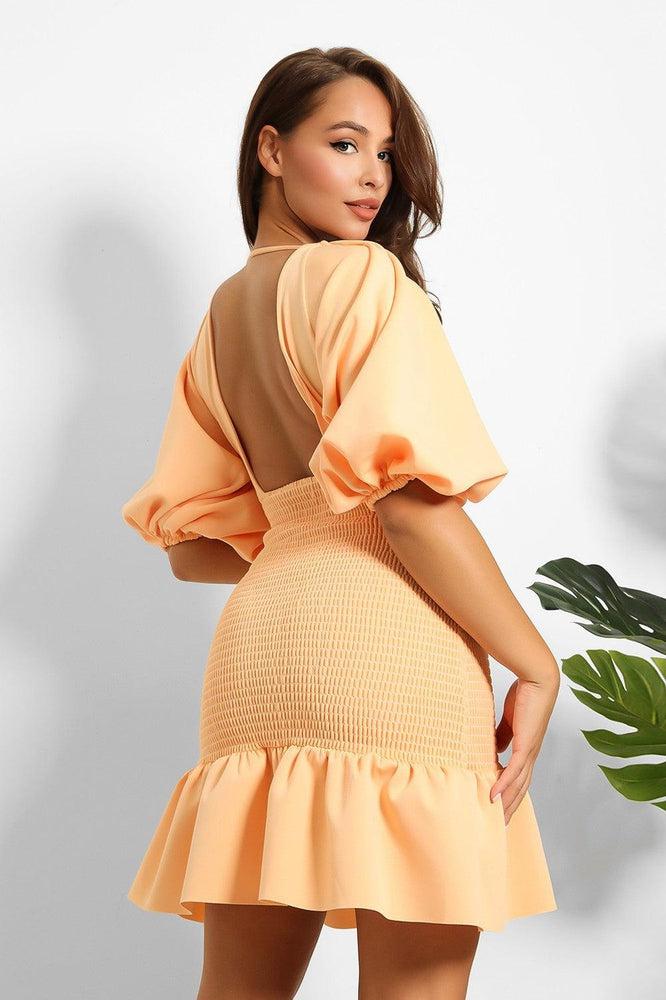 Peach Open Back Shirred Skirt Dress-SinglePrice